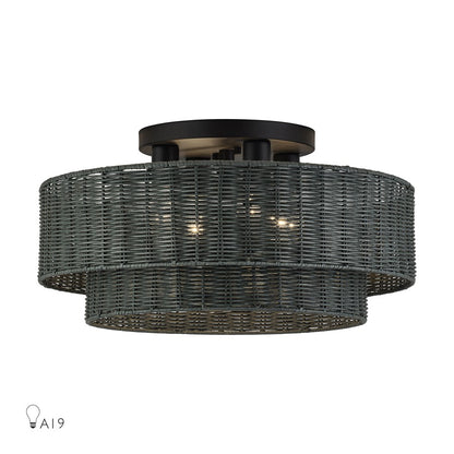 Livex Weavington 4Lt Extra Large Semi-Flush, Black/Charred Gray - 60119-04