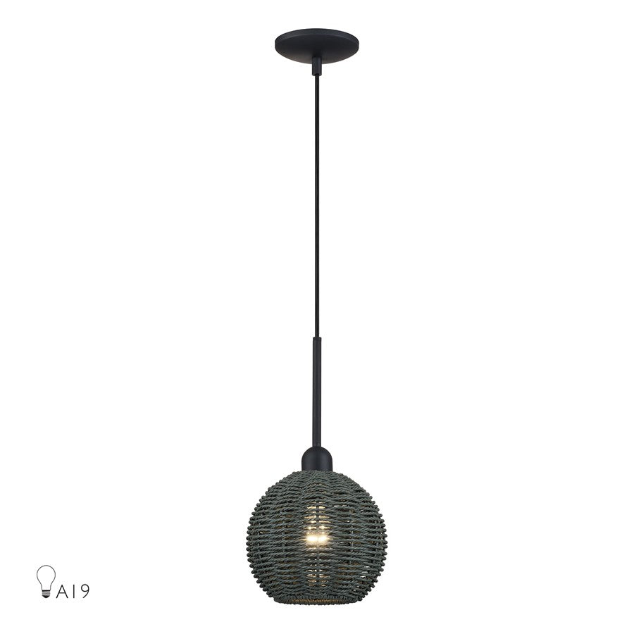 Livex Deluna 1Lt Mini Globe Pendant, Black/Hand-Woven Black - 60152-04
