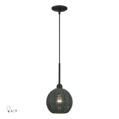 Livex Deluna 1Lt Mini Globe Pendant, Black/Hand-Woven Black - 60152-04