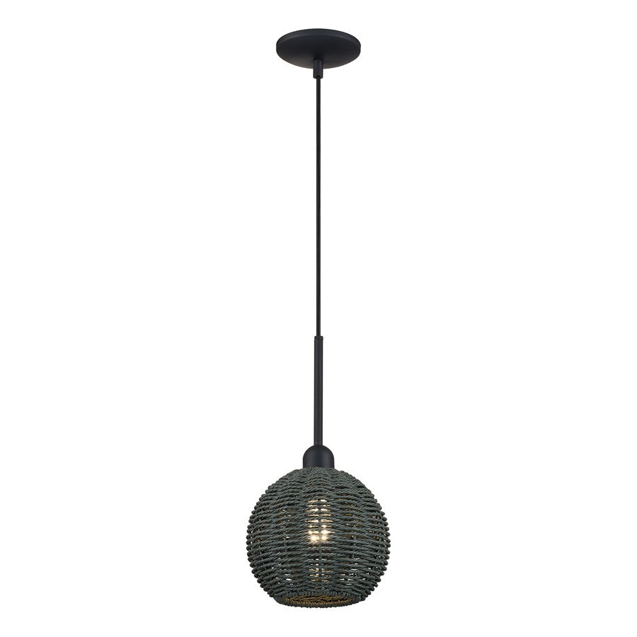 Livex Deluna 1Lt Mini Globe Pendant, Black/Hand-Woven Black