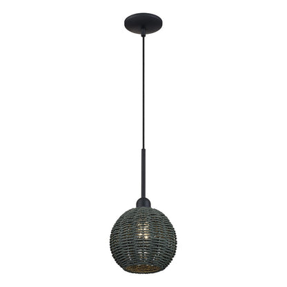 Livex Deluna 1Lt Mini Globe Pendant, Black/Hand-Woven Black