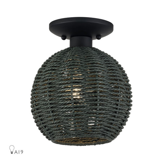 Livex Deluna 1Lt Small Semi-Flush, Black/Hand-Woven Black - 60156-04