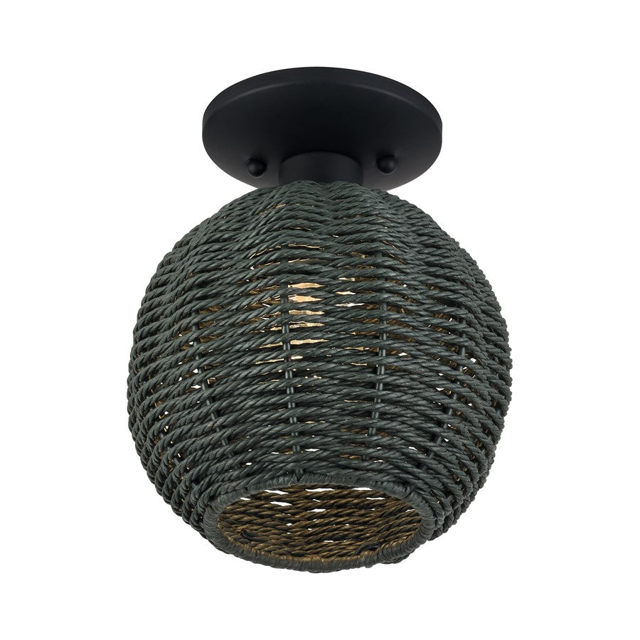 Livex Deluna 1Lt Small Semi-Flush, Black/Hand-Woven Black