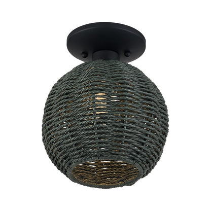 Livex Deluna 1Lt Small Semi-Flush, Black/Hand-Woven Black