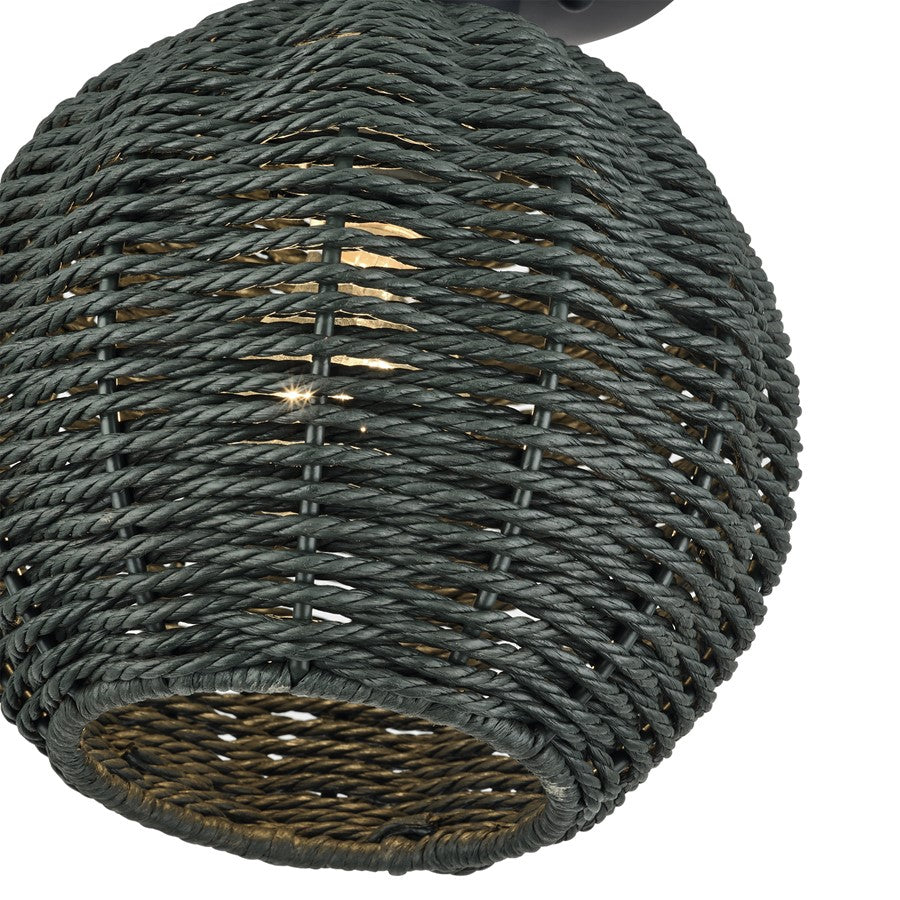 Livex Deluna 1Lt Small Semi-Flush, Black/Hand-Woven Black