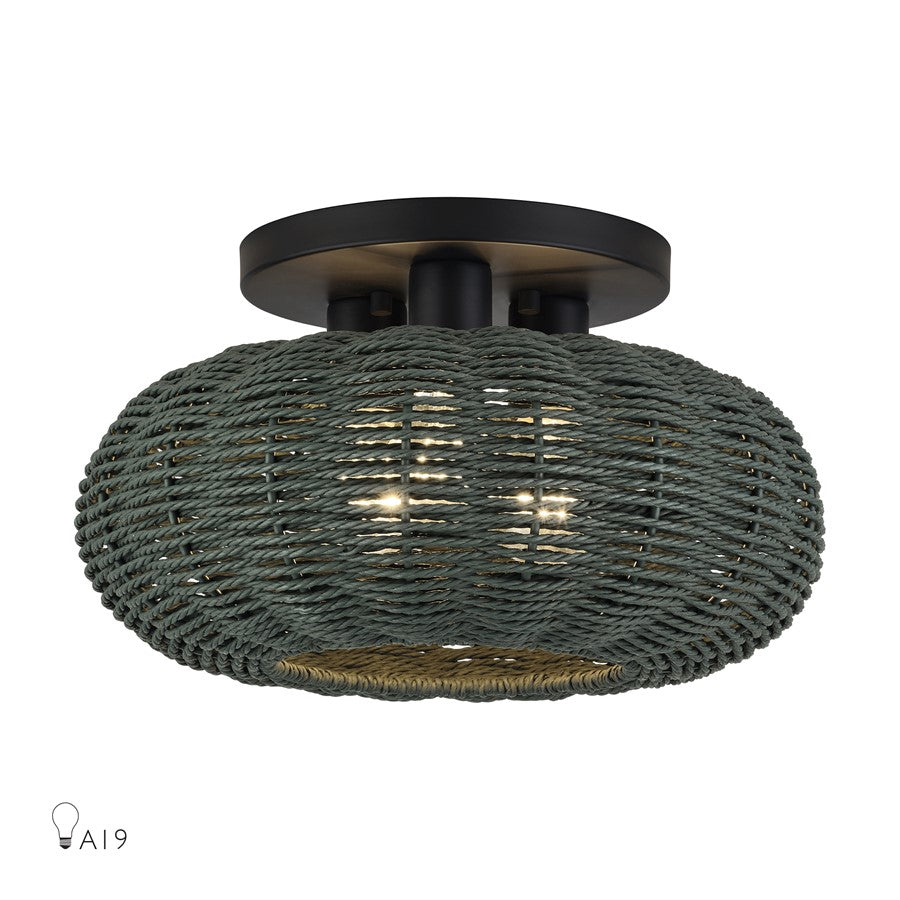 Livex Deluna 3Lt 14" Dia Semi-Flush, Black/Hand-Woven Black - 60157-04