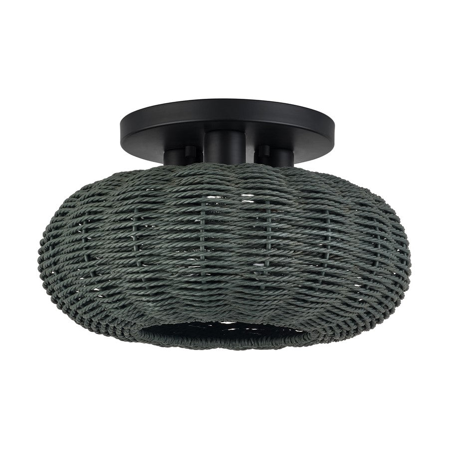 Livex Deluna 3Lt 14" Dia Semi-Flush, Black/Hand-Woven Black