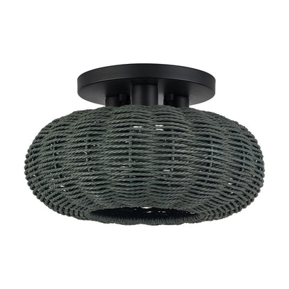Livex Deluna 3Lt 14" Dia Semi-Flush, Black/Hand-Woven Black