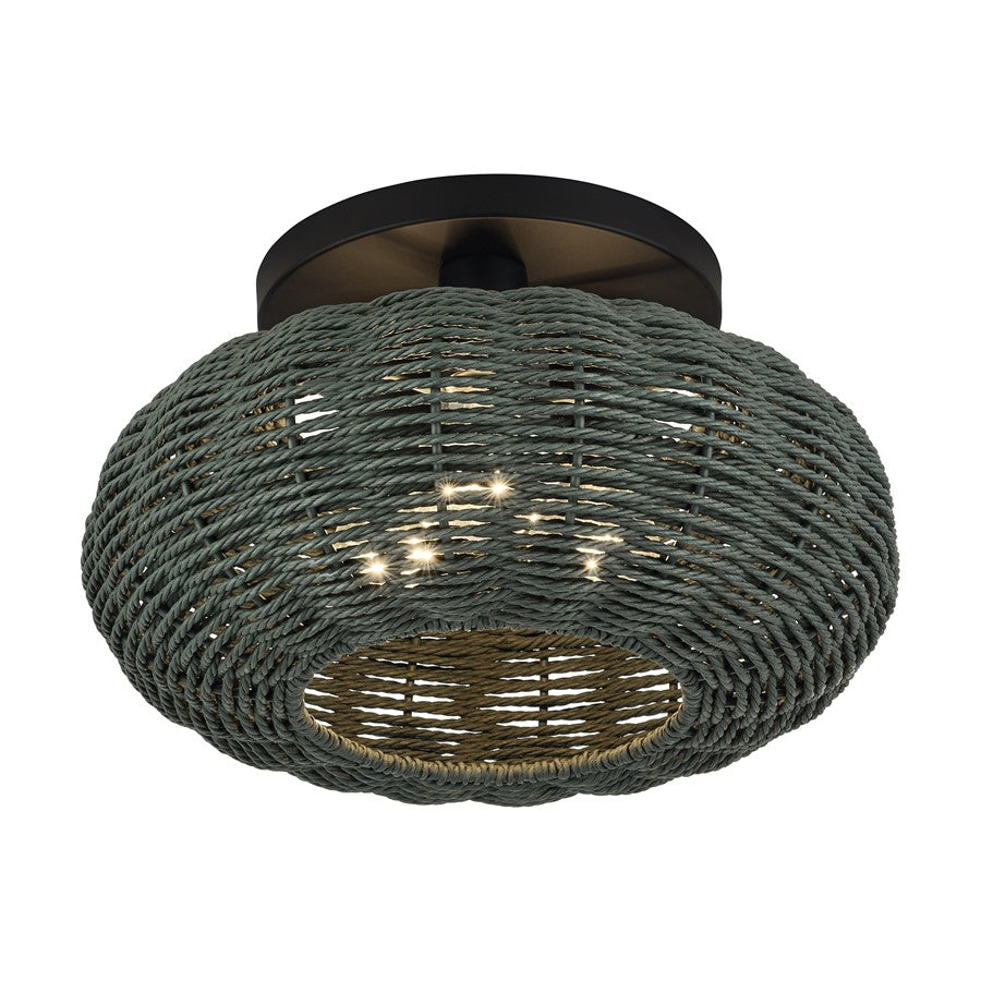 Livex Deluna 3Lt 14" Dia Semi-Flush, Black/Hand-Woven Black