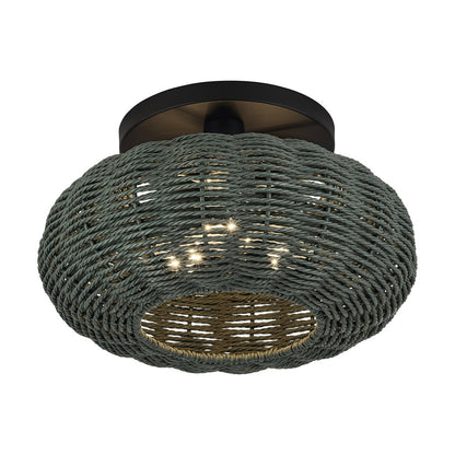 Livex Deluna 3Lt 14" Dia Semi-Flush, Black/Hand-Woven Black