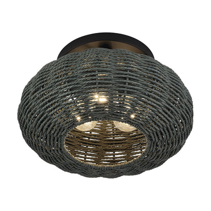 Livex Deluna 3Lt 14" Dia Semi-Flush, Black/Hand-Woven Black