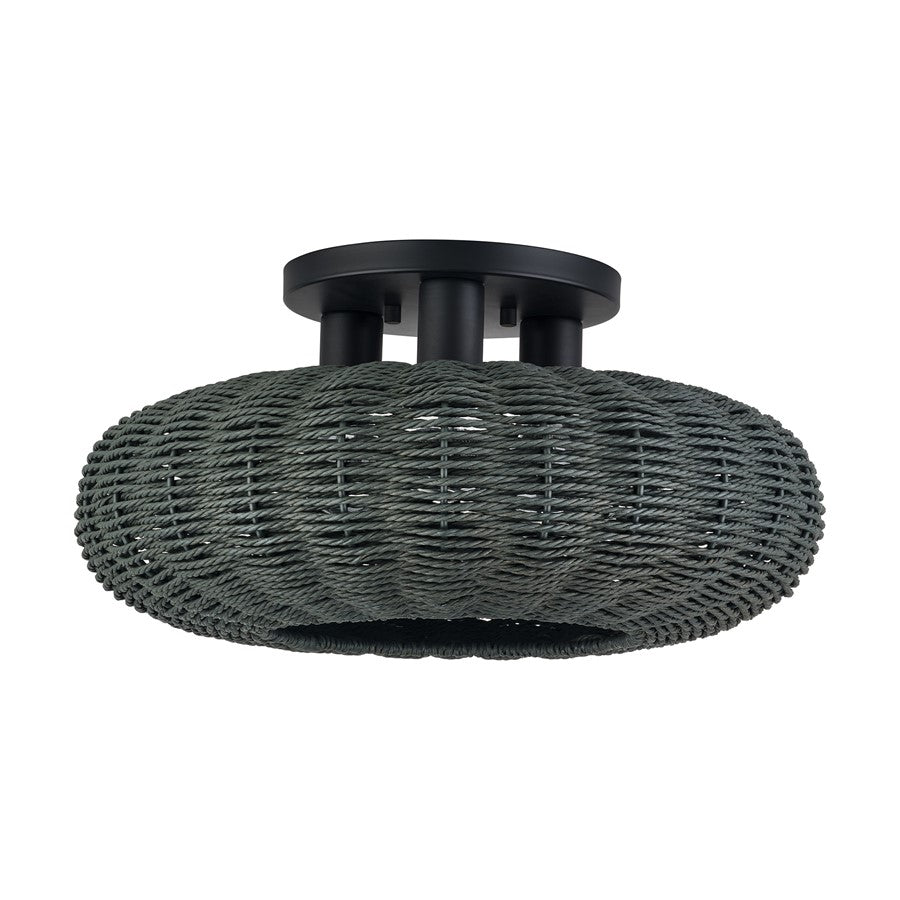 Livex Deluna 3Lt 18" Dia Semi-Flush, Black/Hand-Woven Black