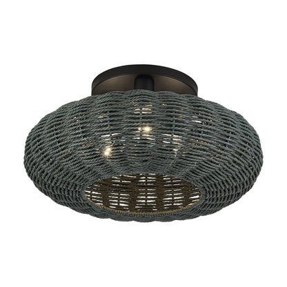 Livex Deluna 3Lt 18" Dia Semi-Flush, Black/Hand-Woven Black