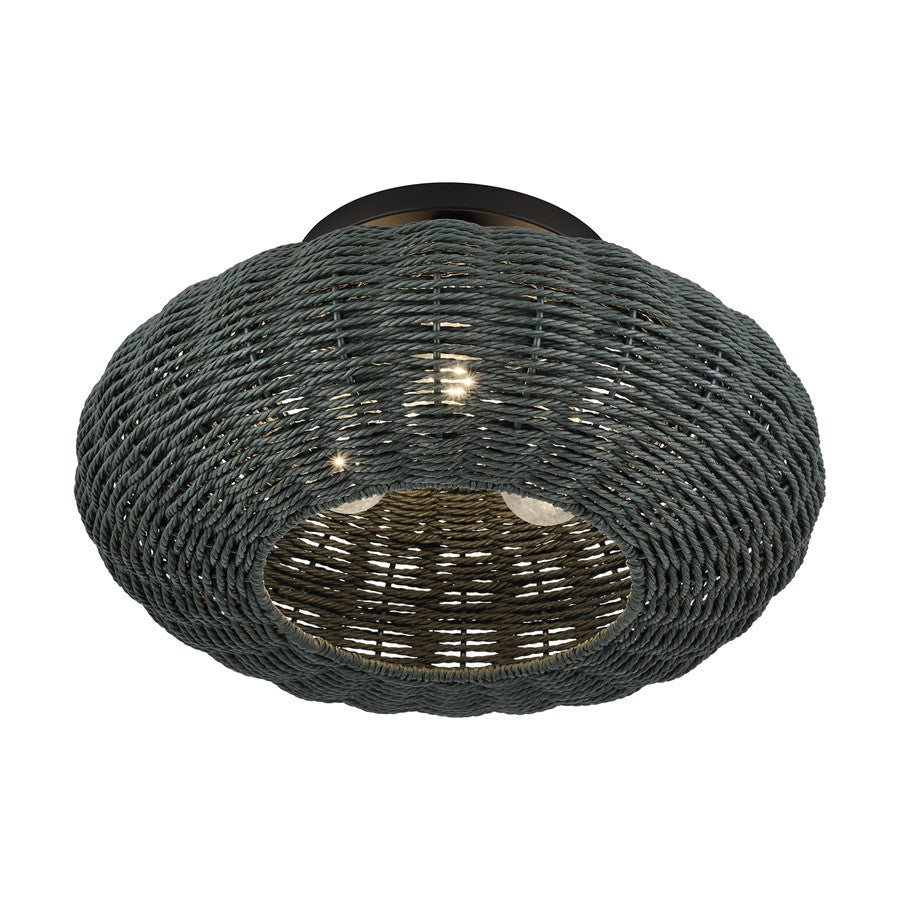 Livex Deluna 3Lt 18" Dia Semi-Flush, Black/Hand-Woven Black