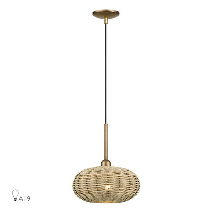 Livex Summervine 1Lt Pendant, Gold/Hand-Woven French Beige - 60203-48