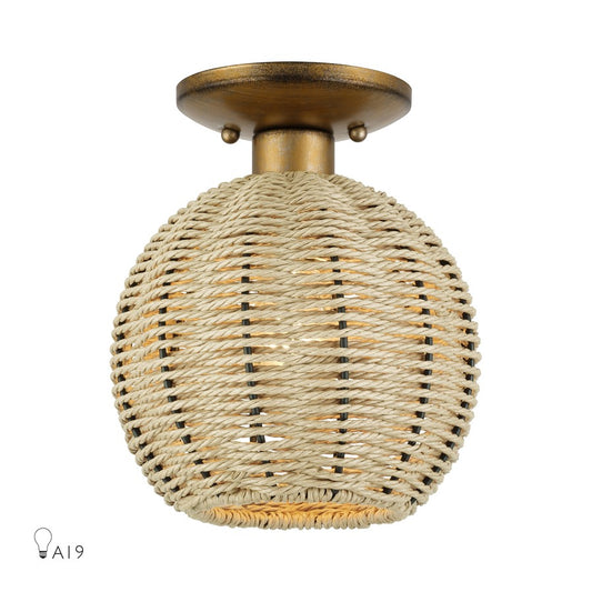 Livex Summervine 1Lt Small Semi-Flush, Gold/Hand-Woven French Beige - 60206-48
