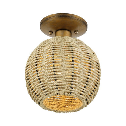 Livex Summervine 1Lt Small Semi-Flush, Gold/Hand-Woven French Beige