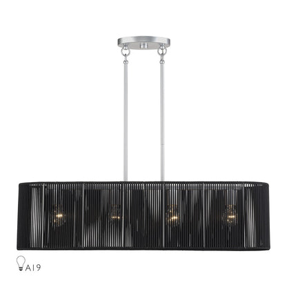 Livex Acordia 4Lt 36"L Chandelier, Painted Nickel/Parisian Polyester - 60235-81