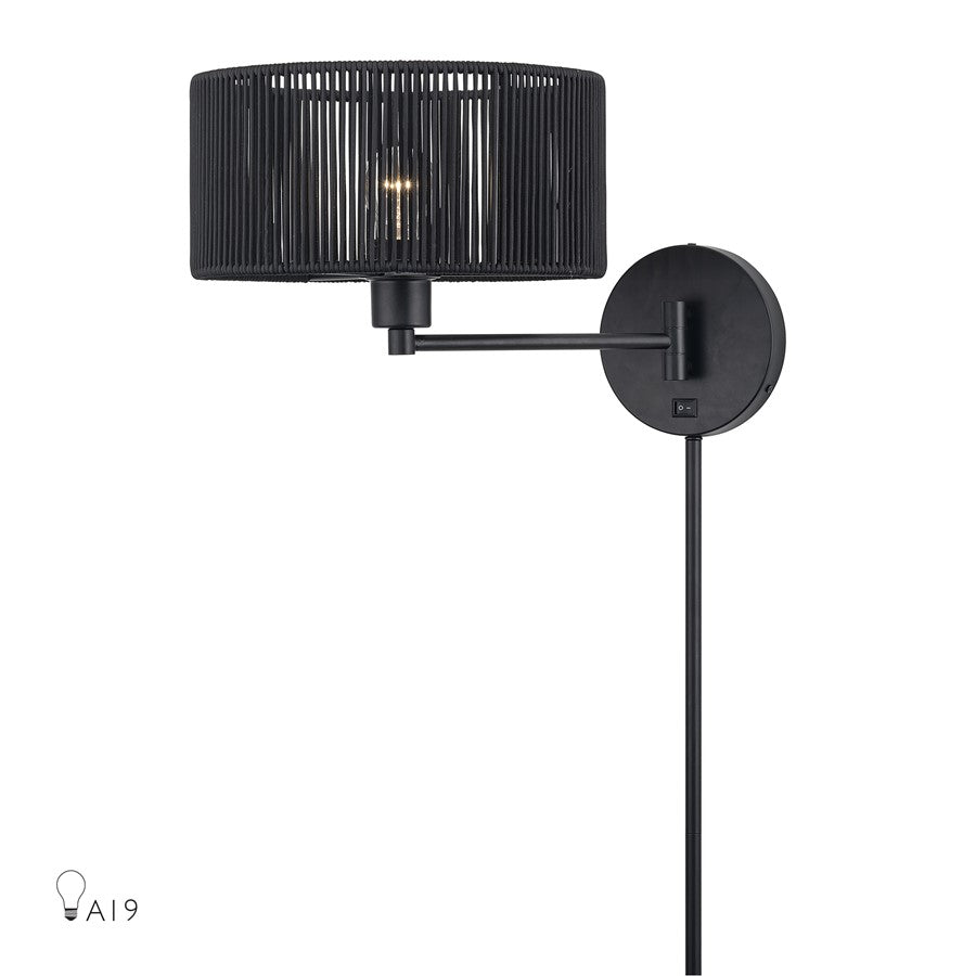 Livex Acordia 1Lt Swing Arm Wall Lamp, Black/Parisian Polyester - 60237-04