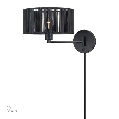 Livex Acordia 1Lt Swing Arm Wall Lamp, Black/Parisian Polyester - 60237-04