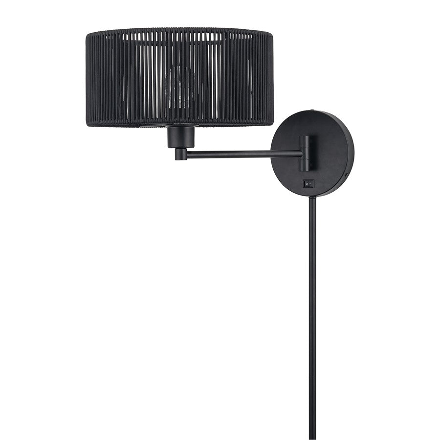 Livex Acordia 1Lt Swing Arm Wall Lamp, Black/Parisian Polyester