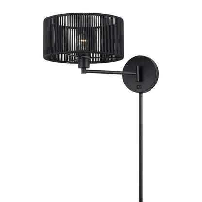 Livex Acordia 1Lt Swing Arm Wall Lamp, Black/Parisian Polyester