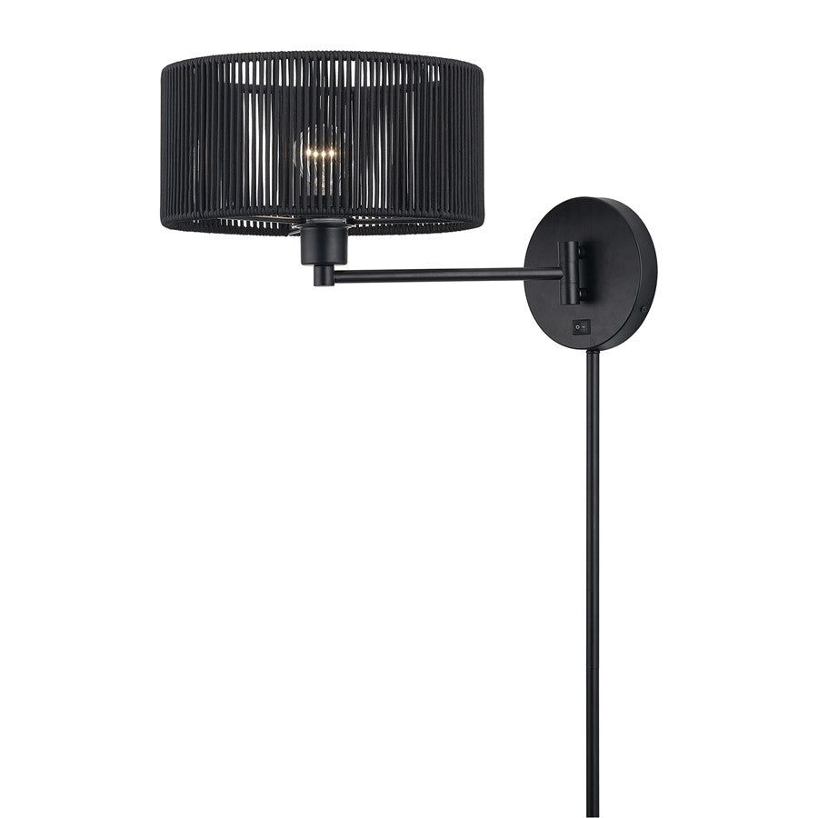 Livex Acordia 1Lt Swing Arm Wall Lamp, Black/Parisian Polyester