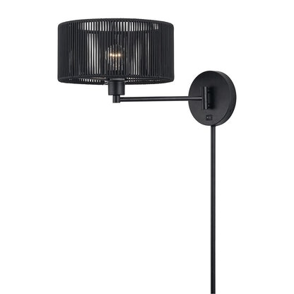 Livex Acordia 1Lt Swing Arm Wall Lamp, Black/Parisian Polyester