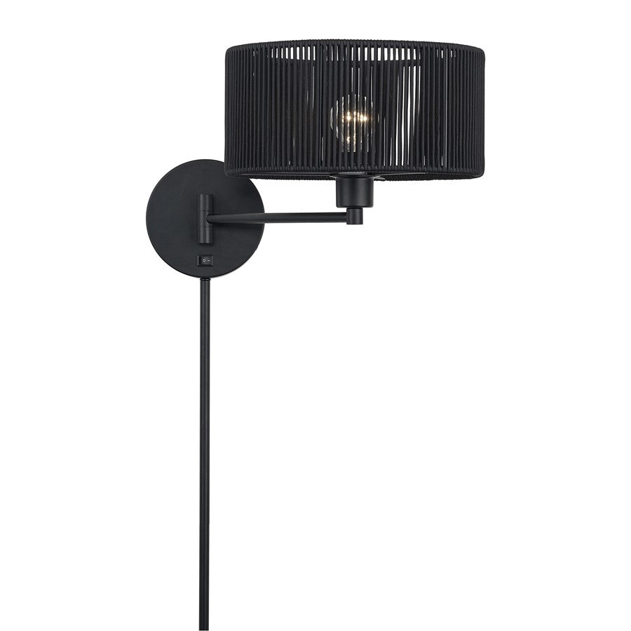 Livex Acordia 1Lt Swing Arm Wall Lamp, Black/Parisian Polyester
