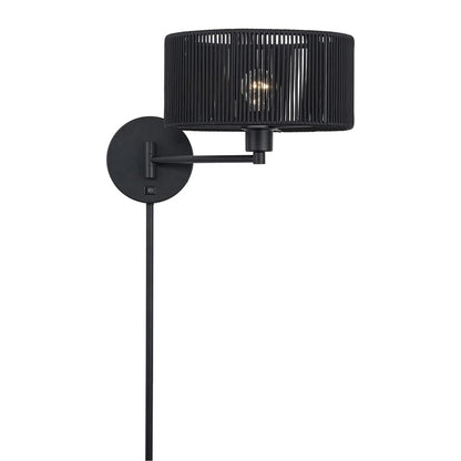 Livex Acordia 1Lt Swing Arm Wall Lamp, Black/Parisian Polyester