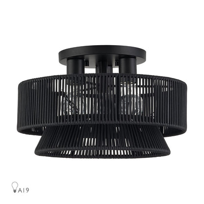 Livex Florell 3Lt 15" Dia Semi-Flush, Black/Parisian Polyester - 60252-04