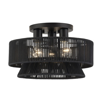 Livex Florell 3Lt 15" Dia Semi-Flush, Black/Parisian Polyester