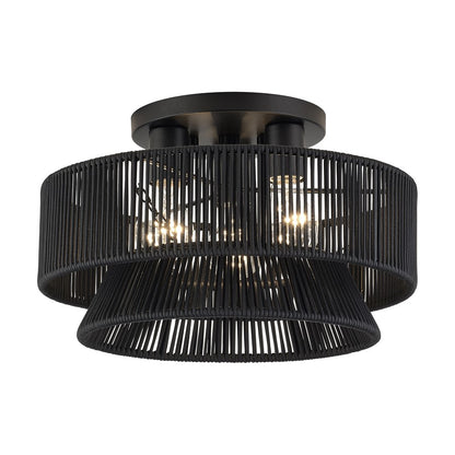 Livex Florell 3Lt 15" Dia Semi-Flush, Black/Parisian Polyester