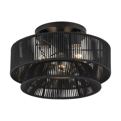 Livex Florell 3Lt 15" Dia Semi-Flush, Black/Parisian Polyester