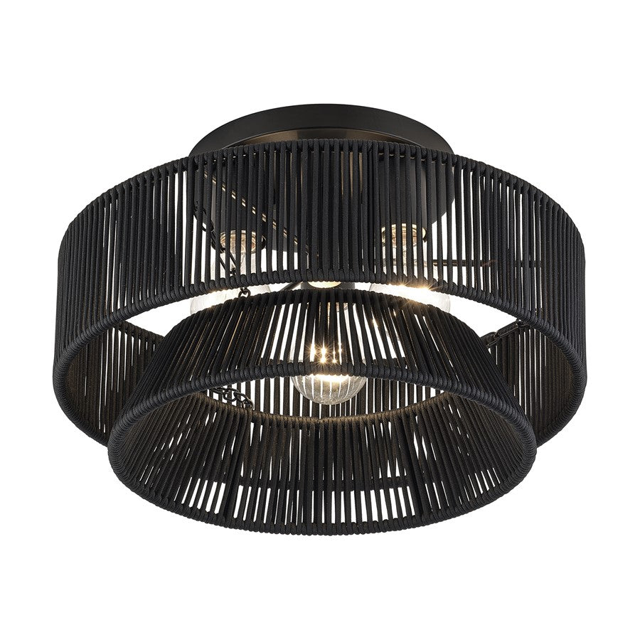 Livex Florell 3Lt 15" Dia Semi-Flush, Black/Parisian Polyester