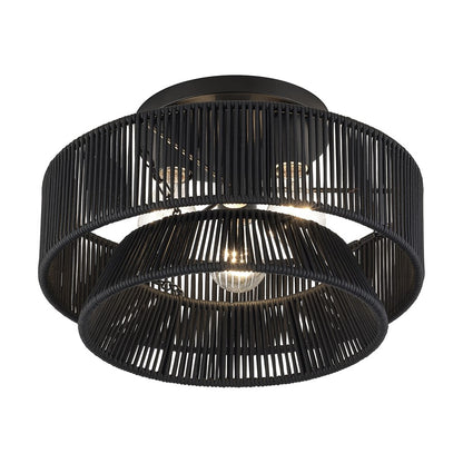 Livex Florell 3Lt 15" Dia Semi-Flush, Black/Parisian Polyester
