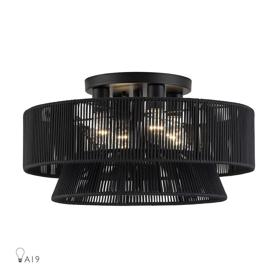 Livex Florell 4Lt 21" Dia Semi-Flush, Black/Parisian Polyester - 60257-04