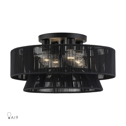 Livex Florell 4Lt 21" Dia Semi-Flush, Black/Parisian Polyester - 60257-04
