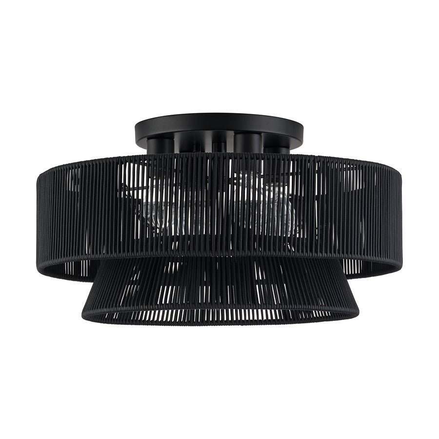 Livex Florell 4Lt 21" Dia Semi-Flush, Black/Parisian Polyester