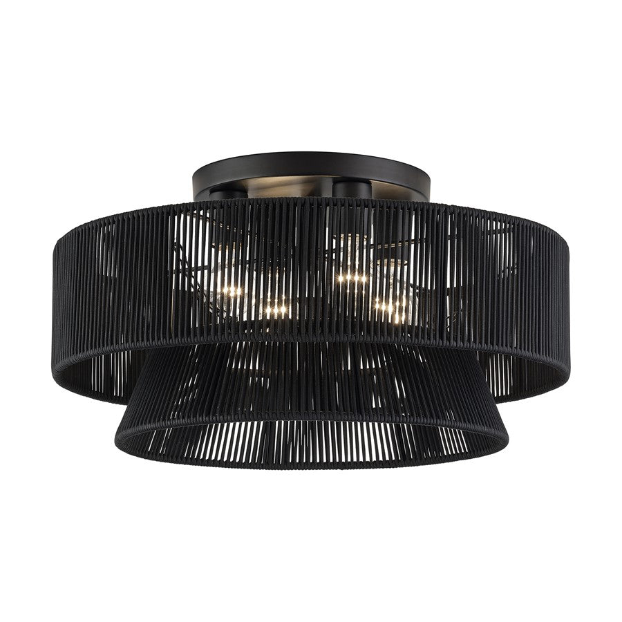 Livex Florell 4Lt 21" Dia Semi-Flush, Black/Parisian Polyester