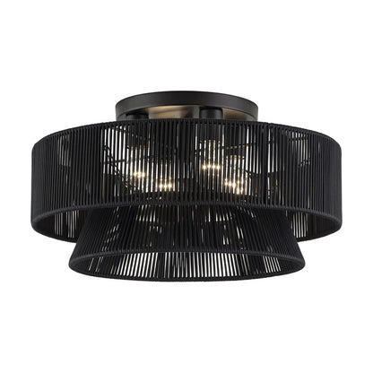 Livex Florell 4Lt 21" Dia Semi-Flush, Black/Parisian Polyester