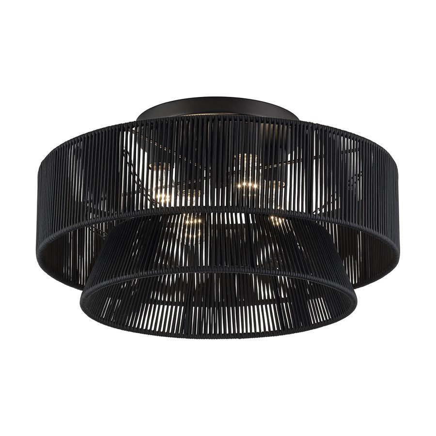 Livex Florell 4Lt 21" Dia Semi-Flush, Black/Parisian Polyester