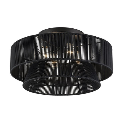 Livex Florell 4Lt 21" Dia Semi-Flush, Black/Parisian Polyester