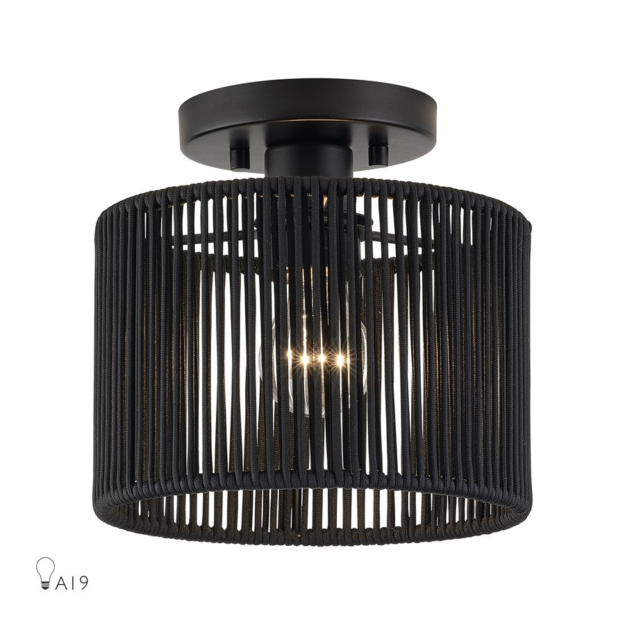 Livex Acordia 1Lt 8.5" Dia Semi-Flush, Black/Parisian Polyester - 60264-04