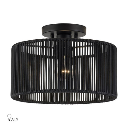 Livex Acordia 1Lt 12" Dia Semi-Flush, Black/Parisian Polyester - 60265-04
