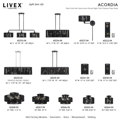 Livex Acordia 1Lt 12" Dia Semi-Flush, Black/Parisian Polyester