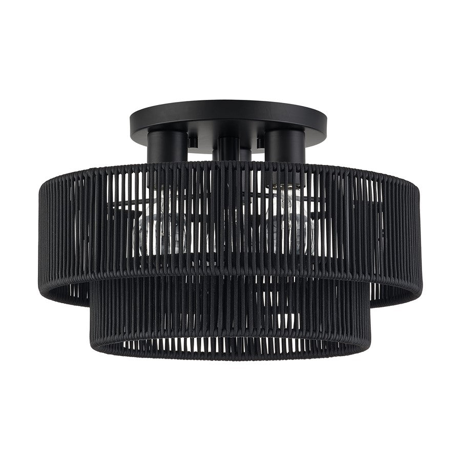 Livex Acordia 3Lt 15" Dia Semi-Flush, Black/Parisian Polyester