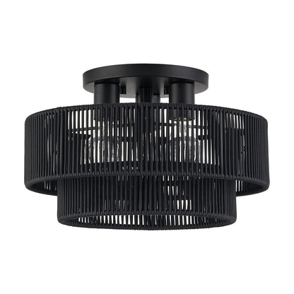 Livex Acordia 3Lt 15" Dia Semi-Flush, Black/Parisian Polyester