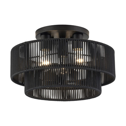 Livex Acordia 3Lt 15" Dia Semi-Flush, Black/Parisian Polyester