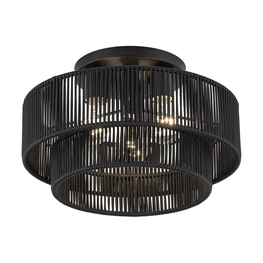Livex Acordia 3Lt 15" Dia Semi-Flush, Black/Parisian Polyester